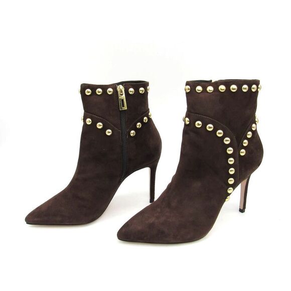 Schutz Lilly Studded Suede Stiletto Heeled Ankle Booties in Brown SZ 7 - Picture 3 of 8